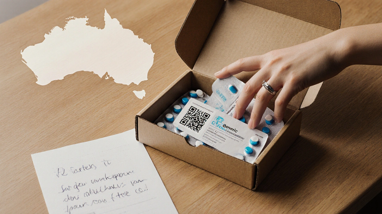 Close‑up of a blister pack of generic Lexapro with QR code being inspected.