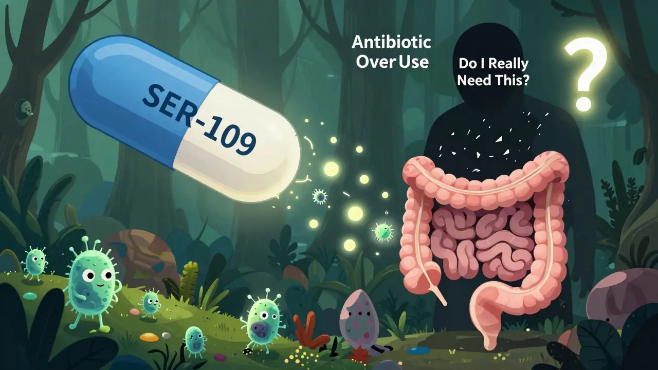 Microbial guardians rebuild a damaged colon into a forest as antibiotic overuse crumbles into dust.