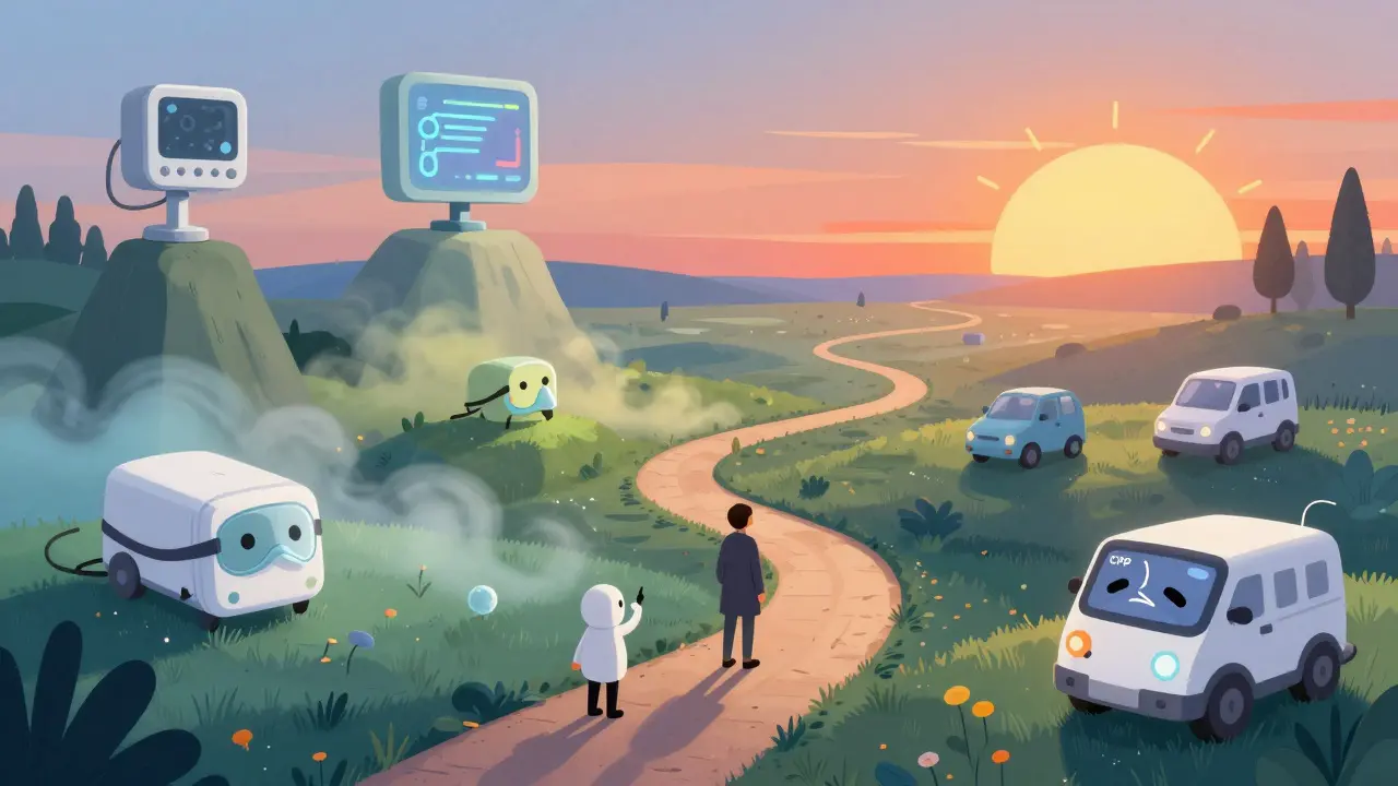 Surreal journey illustration of sleep apnea treatment adherence challenges and success